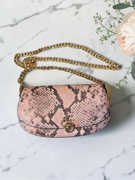 Michael Kors Handbags - MICHAEL KORS Pink Snake-Print Crossbody with Gold Chain NWT
